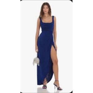 Lucy In The Sky Royal Blue Cowl Neck Wrap Maxi Dress Formal Prom Gown Womens L